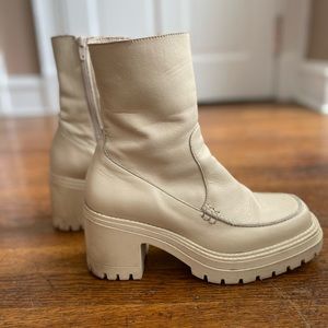 Soft Leather Off White Ankle boots with a chunky sole and zip up.